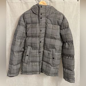 Express men’s black and white plaid puffer